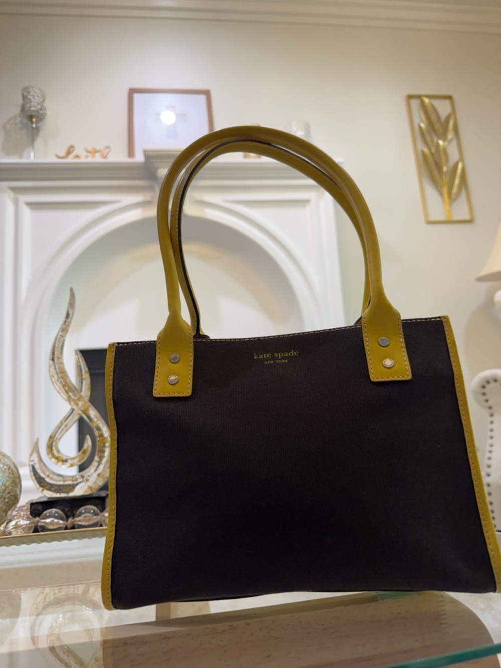 kate spade Brown Tote with Yellow Handles and Trim - Picture 7 of 10